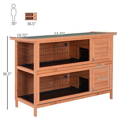 IFMALL Compact Wooden Two-Level Small Animal Hutch with Easy-Clean Trays