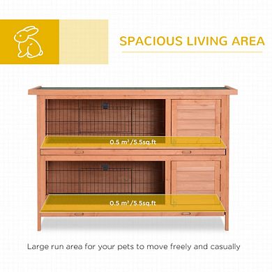 IFMALL Compact Wooden Two-Level Small Animal Hutch with Easy-Clean Trays