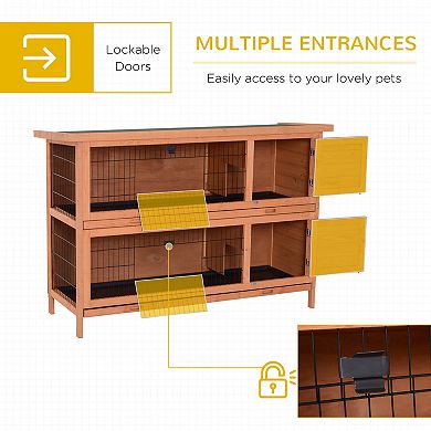 IFMALL Compact Wooden Two-Level Small Animal Hutch with Easy-Clean Trays