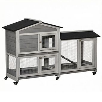 IFMALL Portable Outdoor Small Animal Hutch with Wheels and Ramp