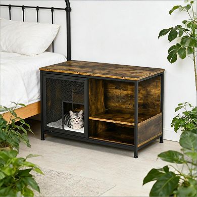 IFMALL Compact Indoor Pet House with Storage Shelves and Removable Cushion
