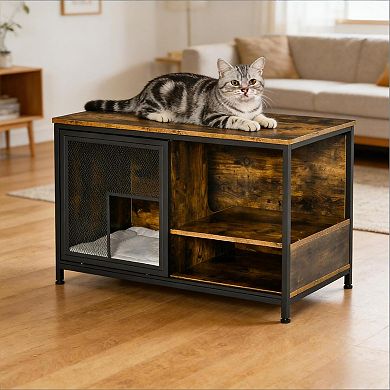 IFMALL Compact Indoor Pet House with Storage Shelves and Removable Cushion