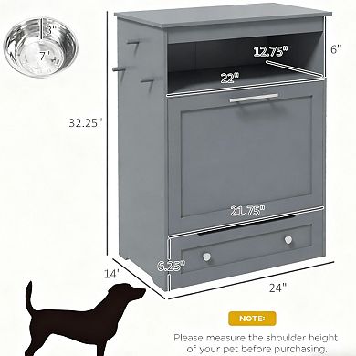 IFMALL Multi-Function Pet Feeding Station with Storage Cabinet and Pull-Out Bowls