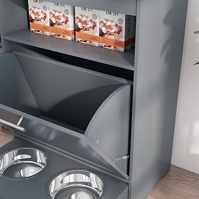 IFMALL Multi-Function Pet Feeding Station with Storage Cabinet and Pull-Out Bowls