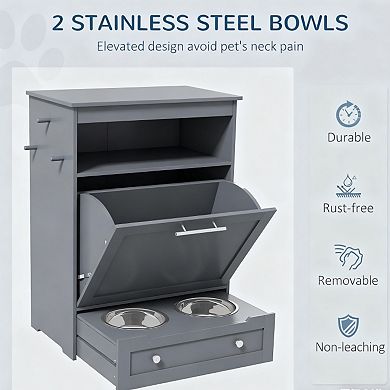 IFMALL Multi-Function Pet Feeding Station with Storage Cabinet and Pull-Out Bowls