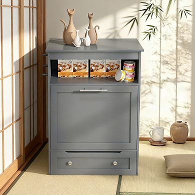 IFMALL Multi-Function Pet Feeding Station with Storage Cabinet and Pull-Out Bowls