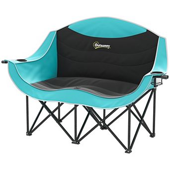 Double Camping Chair for Adults, Padded Folding Camp Chair with Armrests, Cup Holders