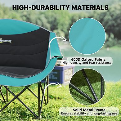 Double Camping Chair for Adults, Padded Folding Camp Chair with Armrests, Cup Holders