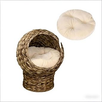 IFMALL Elevated Rotating Basket Cat Bed with Plush Mat for Cozy Comfort