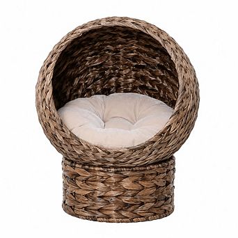 IFMALL Elevated Rotating Basket Cat Bed with Plush Mat for Cozy Comfort