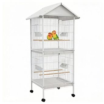 IFMALL Spacious Rolling Bird Cage with Stand Feeding Doors Slide-out Trays