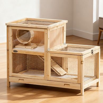 IFMALL Two-Tier Small Animal Habitat with Exercise Wheel and Accessories