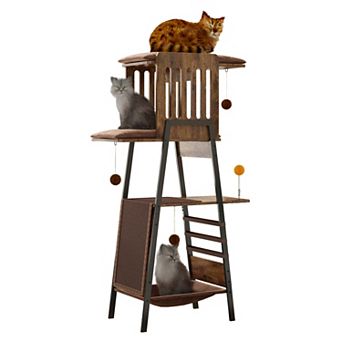 IFMALL Tall Multi-Level Cat Condo with Scratching Board and Hammock for Large Felines