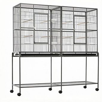 IFMALL Large Rolling Bird Cage with Storage Shelf Wood Perches Food Containers