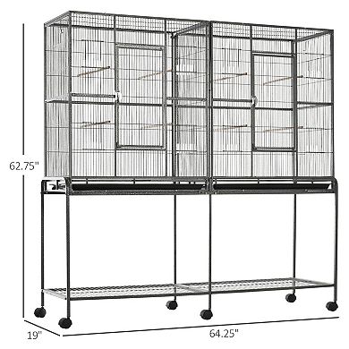 IFMALL Large Rolling Bird Cage with Storage Shelf Wood Perches Food Containers