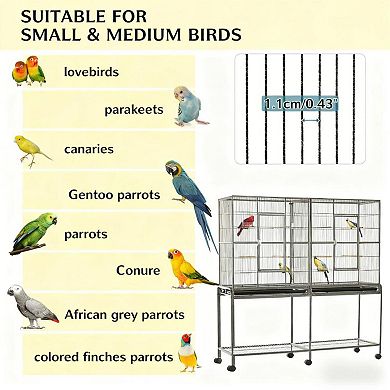 IFMALL Large Rolling Bird Cage with Storage Shelf Wood Perches Food Containers