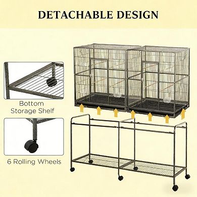 IFMALL Large Rolling Bird Cage with Storage Shelf Wood Perches Food Containers
