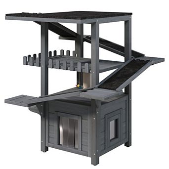 IFMALL Outdoor Multi-Level Cat House with Weatherproof Roof and Play Zones