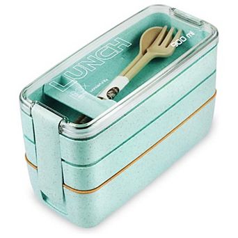 Bento Box Lunch Box, 3-In-1 Compartment Lunch Containers - Wheat Straw
