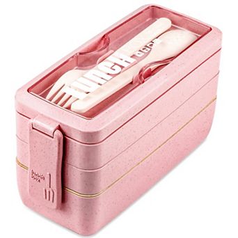 Bento Box Lunch Box, 3-In-1 Compartment Lunch Containers - Wheat Straw