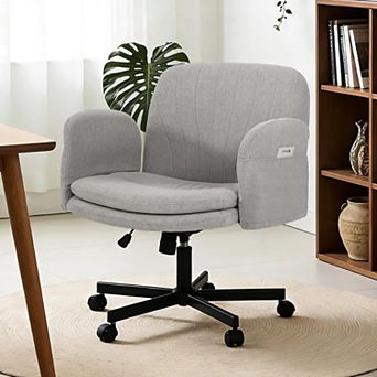 Vabches Office Chair with Wheels, Adjustable Arms, Wide Seat, Thick Cushion and Side Pockets, Velvet