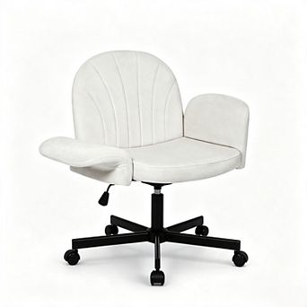 Vabches Criss Cross Chair with Flip Up Arms, Velvet Vanity Chair with Wheels, Swivel Desk Chair