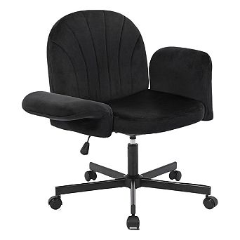 Criss Cross Velvet Swivel Desk Chair with Flip-Up Armrests & Wheels, Home Office Vanity Stool