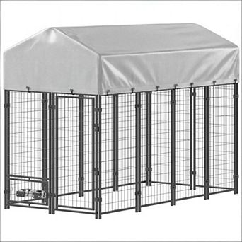 IFMALL Large Outdoor Pet Kennel with Roof and Rotating Feeder for Dogs