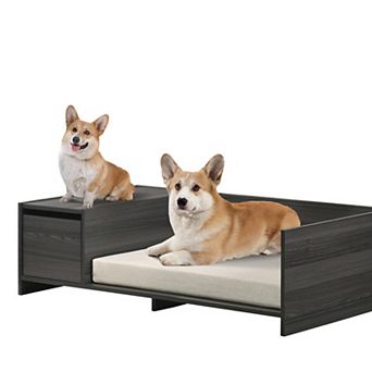 IFMALL Modern Pet Bed with Side Storage Compartment and Removable Cushion