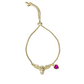 Harry Potter Gold Tone Heart Crystal Owl Acceptance Letter Adjustable Bracelet