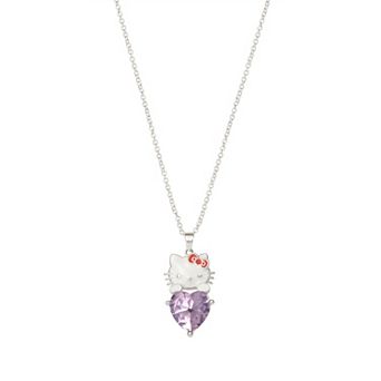 Sanrio Hello Kitty Silver Tone Heart Crystal Pendant Necklace