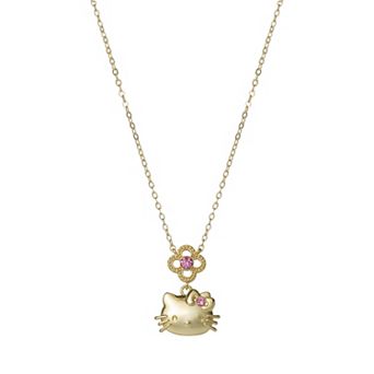 Sanrio Gold Tone Crystal Hello Kitty Clover Necklace