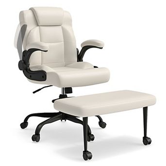 Heybly Cross Legged Office Chair with Arms, Wide Swivel Desk Chair with Rotating Footrest, Wheels