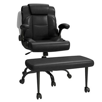 Heybly Cross Legged Office Chair with Arms, Wide Swivel Desk Chair with Rotating Footrest, Wheels