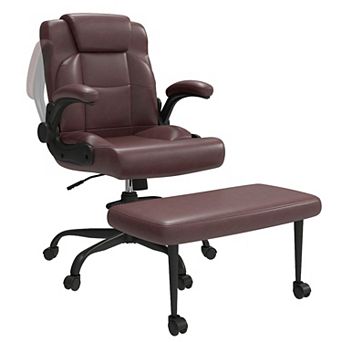 Heybly Cross Legged Office Chair with Arms, Wide Swivel Desk Chair with Rotating Footrest, Wheels