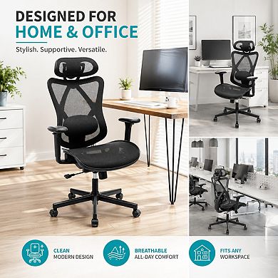 Heybly Ergonomic Mesh Office Chair with Adjustable Lumbar Support, Headrest, Armrests and Tilt Lock