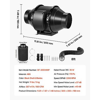 VEVOR 4" Air Filtration Kit, 180 CFM Inline Duct Fan with Speed Controller