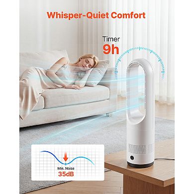 VEVOR Bladeless Tower Fan, 80° Oscillating Standing Fan, 8 Speeds & 9-Hour Timer