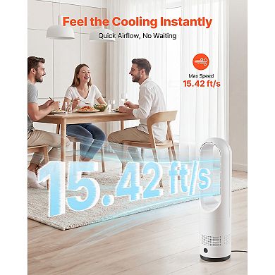 VEVOR Bladeless Tower Fan, 80° Oscillating Standing Fan, 8 Speeds & 9-Hour Timer