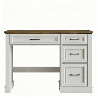 Farmhouse Executive Desk with Drawers & Charging Station for Home Office