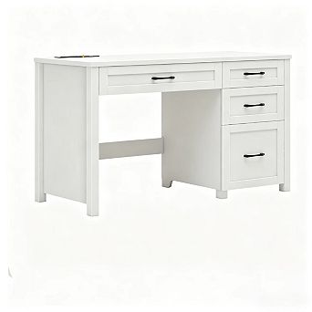 Farmhouse Executive Desk with Drawers & Charging Station for Home Office
