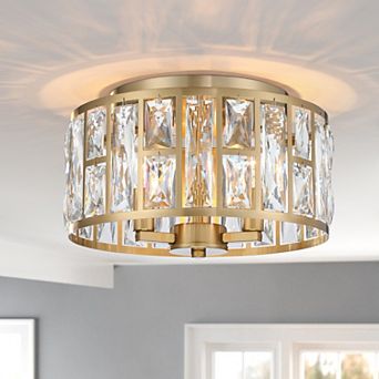 11.89 in 3-Light Modern Drum Crystal Flush Mount Ceiling Light, Damp Rated
