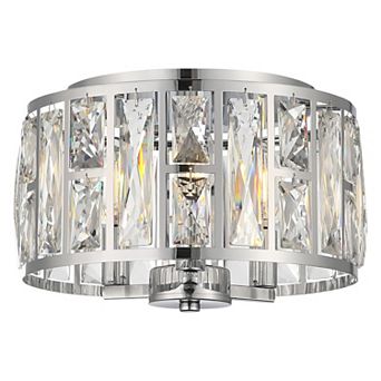 11.89 in 3-Light Modern Drum Crystal Flush Mount Ceiling Light, Damp Rated