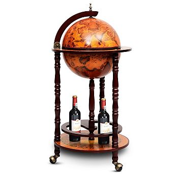 Wooden Globe Bar Cabinet With World Map Design And Caster Wheels