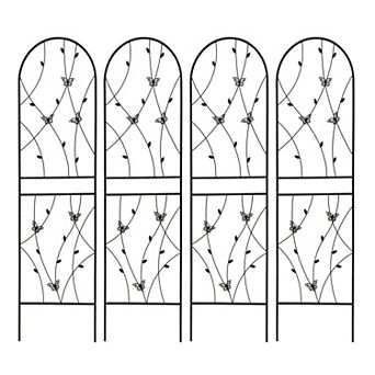 CEWOR 4 pc Metal Garden Border Trellis, 71" Tall Climbing Plant Fence, Butterfly Pattern