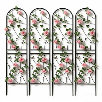 CEWOR 4 Pack Metal Garden Trellis 86.7" Rustproof Climbing Plant Support with Butterfly Decor