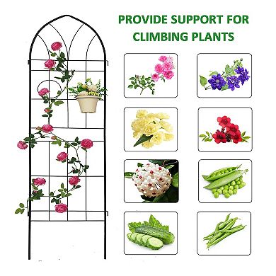 CEWOR 4 Pack Metal Garden Trellis for Climbing Plants Outdoor, Rustproof with Pot Holders