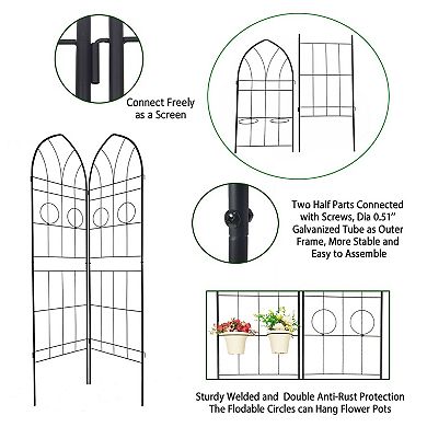 CEWOR 4 Pack Metal Garden Trellis for Climbing Plants Outdoor, Rustproof with Pot Holders