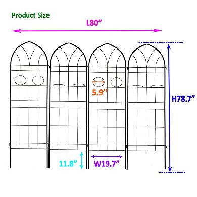 CEWOR 4 Pack Metal Garden Trellis for Climbing Plants Outdoor, Rustproof with Pot Holders