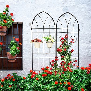 CEWOR 4 Pack Metal Garden Trellis for Climbing Plants Outdoor, Rustproof with Pot Holders